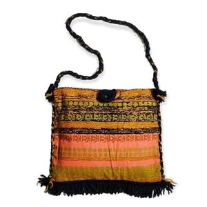 VINTAGE 70s Boho Hippy retro colorful fringe tote shoulder bag